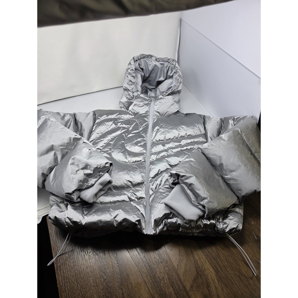 Nike Therma-FIT Oversized Down Puffer Jacket Silver IB2003 095 Women's Small NWT